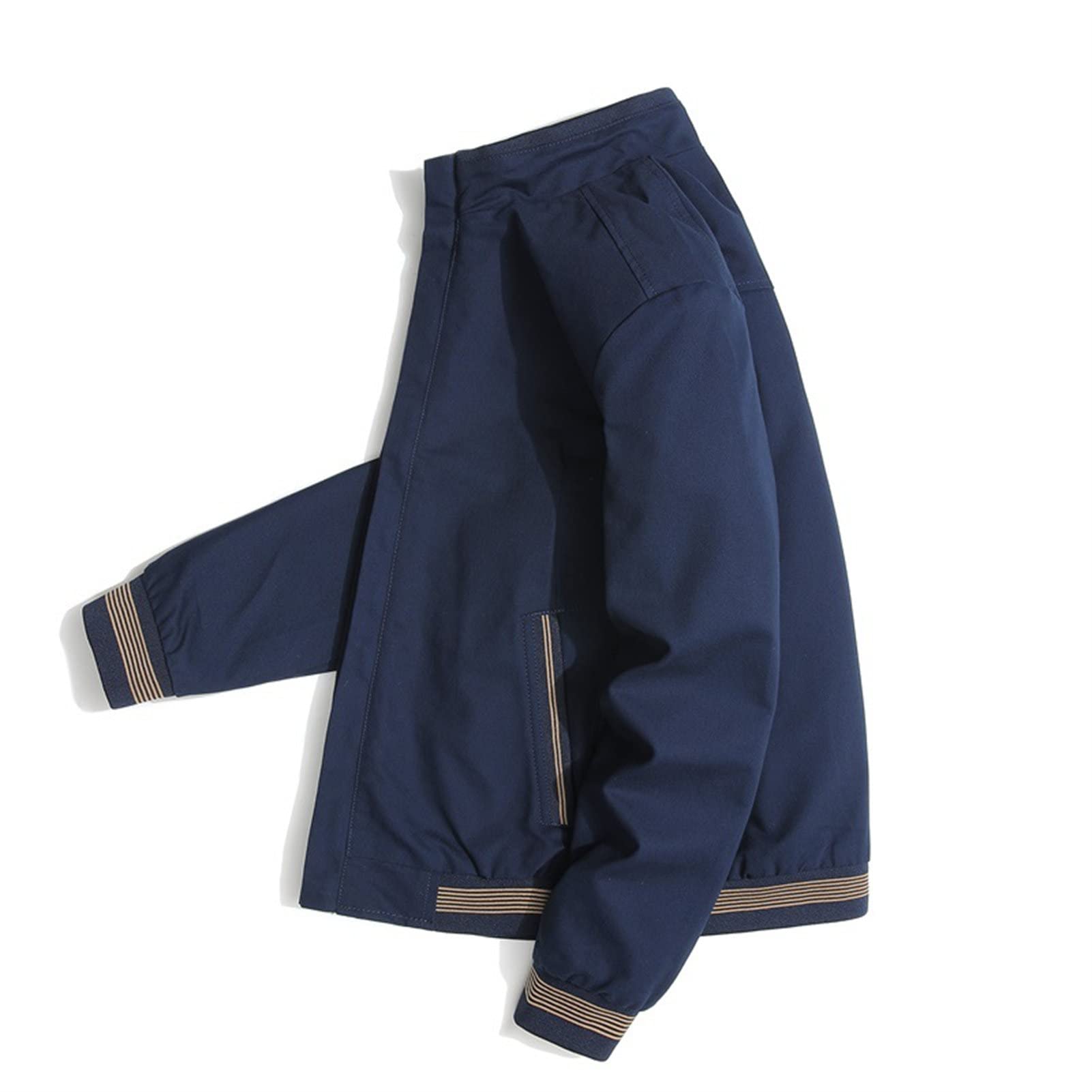 Maiyifu-GJ Men's Casual Zipper Stand Collar Jacket Lightweight Cotton Full Zip Coat Slim Fit Vintage Winter Warm Jackets (Blue,XX-Large)