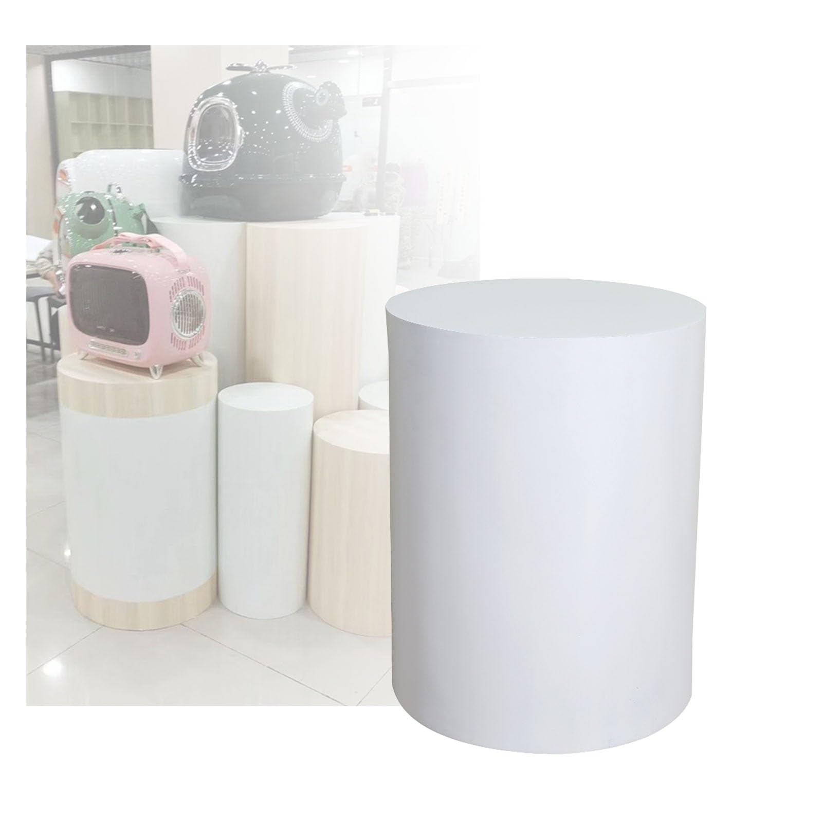 Présentoir rond blanc 30x80cm, colonne d'exposition minimaliste pour collections de luxe