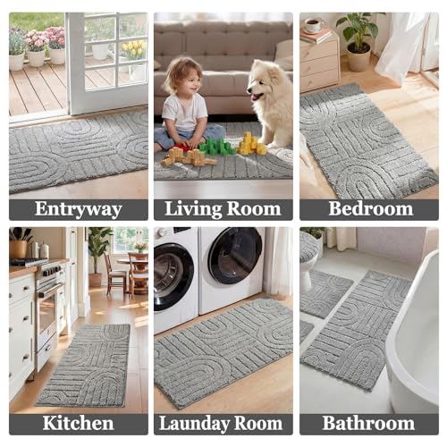 Homcomoda Bathroom Rugs Sets 5 Piece, Soft Absorbent Microfiber Bath Mats and U-Shaped Contour Toilet Rug, Non Slip Bath Rugs Machine Washable Shaggy Bath Room Floor Mats, Grey by Homcomoda - Image 7