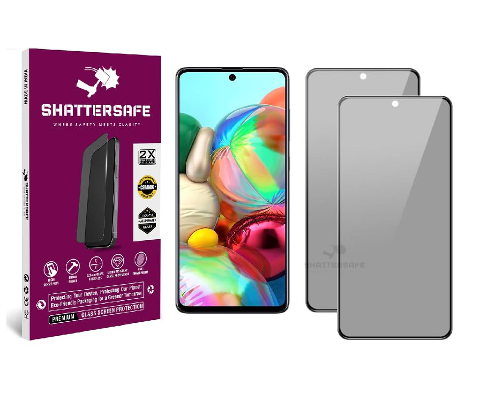 Image of Anti-Spy Privacy Tempered Glass Compatible For Samsung Galaxy A71 / A72 / A72 5G / A73 5G / A80 [Pack of 2]. Anti-Scratch, Edge-to-Edge Protection With Easy Installation Kit.