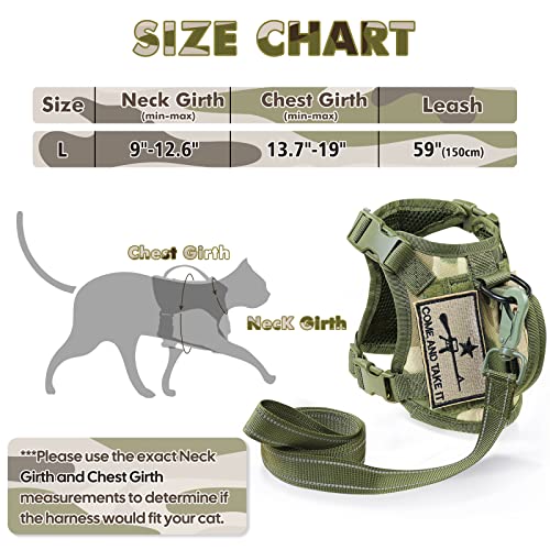 Salfse Tactical Cat Harness And Leash, Escape Proof Large Cat Walking Vest,Adjustable Soft Mesh Pet Vest Harness With Control Handle, Molle Patches #TOP5