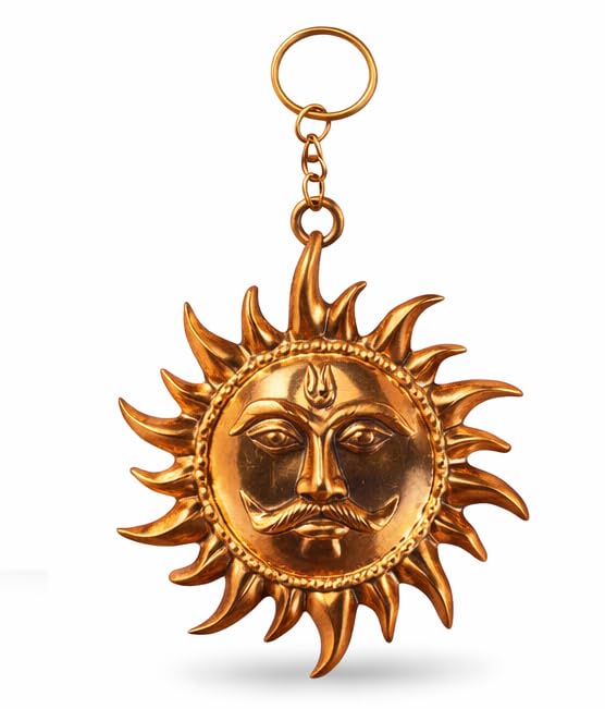 HOME GENIE Copper Surya Wall Hanging | Sun Copper Golden Brown Wall Decor for Home & Office | Positive Energy & Vastu Correction, 11 cm