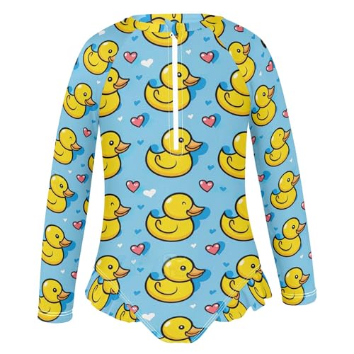 Little Yellow Duck Girls Long Sleeve Rashguard Swimsuit UV Protection One-Piece Swimwear Bathing Suit B04033742