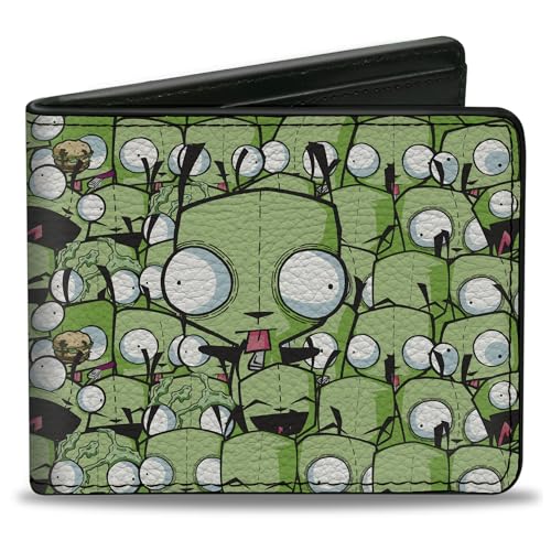 Buckle-Down Nickelodeon Wallet, Bifold, Invader Zim Gir Poses Stacked Greens, Vegan Leather