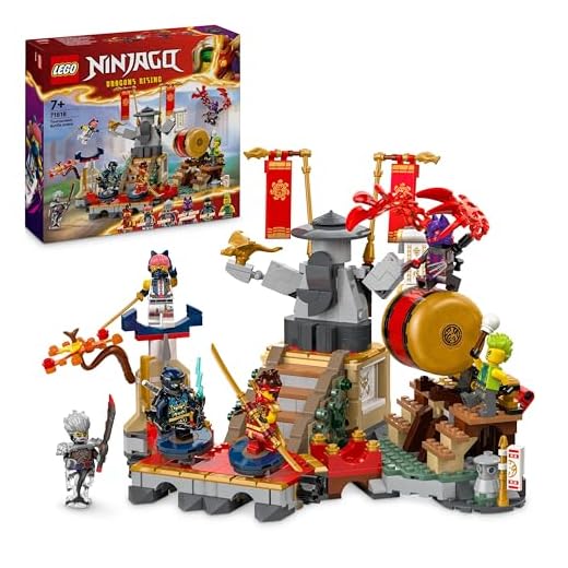LEGO NINJAGO Tournament Battle Arena Set, Ninja Adventure Toys for 7 Plus Year Old Boys & Girls, with 6 Minifigures including Characters Jay and Kai, Dragons Rising Birthday Gift for Kids 71818