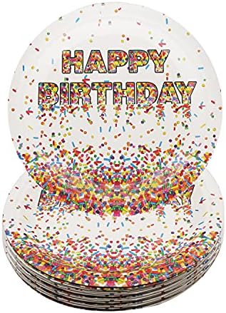 Pandecor Confetti Sprinkles Dessert Plates,50PCS Disposable Paper Plates 7 Inch Cake Plates for Kids Birthday Party