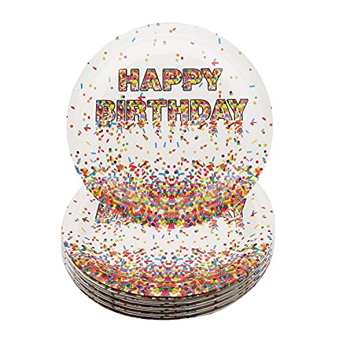 Pandecor Confetti Sprinkles Dessert Plates,50Pcs Disposable Paper Plates 7 Inch Cake Plates For Kids Birthday Party #TOP4