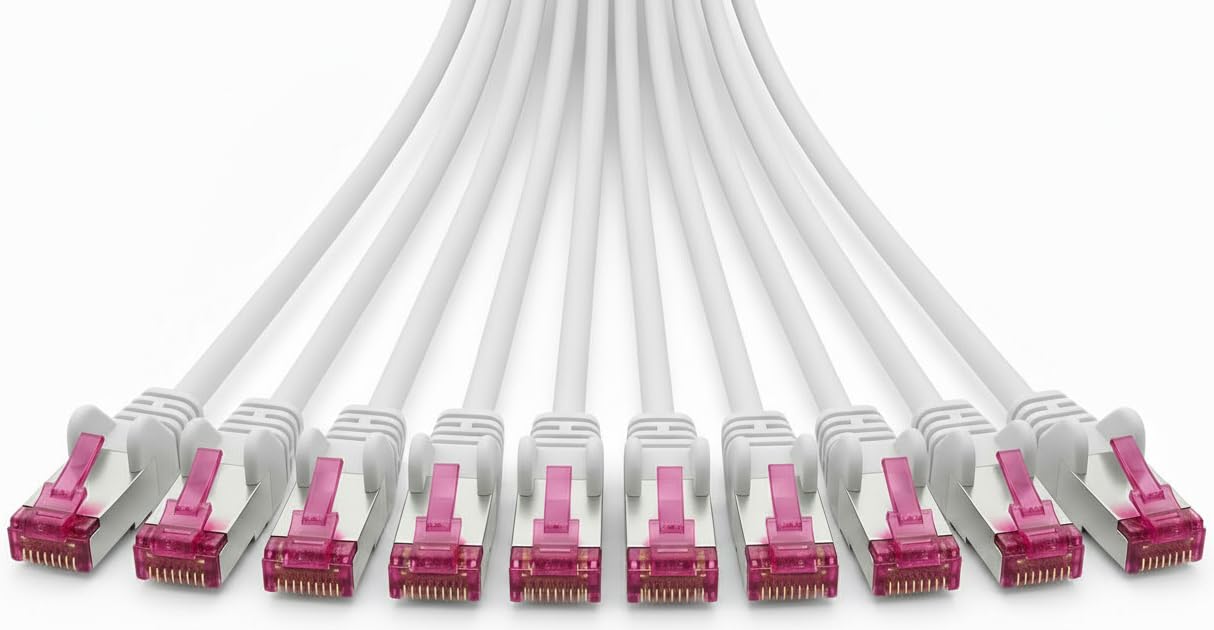 Cavo di rete CAT 6a, 2 metri, bianco, 10 pezzi, RJ45 LAN cavo S/FTP PiMF, certificato GHMT, 10 Gbit/s, 500 MHz, cavo patch in rame CU, per router, switch, smart TV, PC e rete