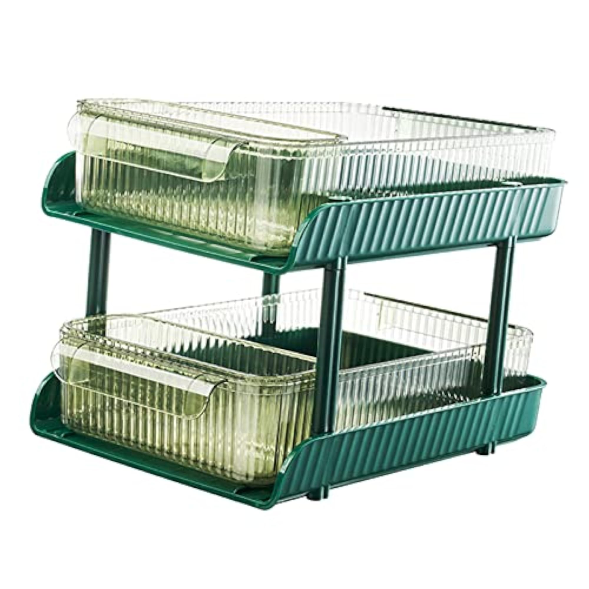 Desktop Organizer Storage with 2 Small Storage Boxes, Olive Green