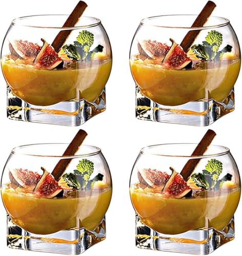 Dmend デザートカップ 230ml 脚付き ガラス製 無鉛 アイスクリームカップ プリン フルーツ ヨーグルト パフェ サンデーグラス 厚手 おしゃれ 家庭用 業務用 食器 (4個)