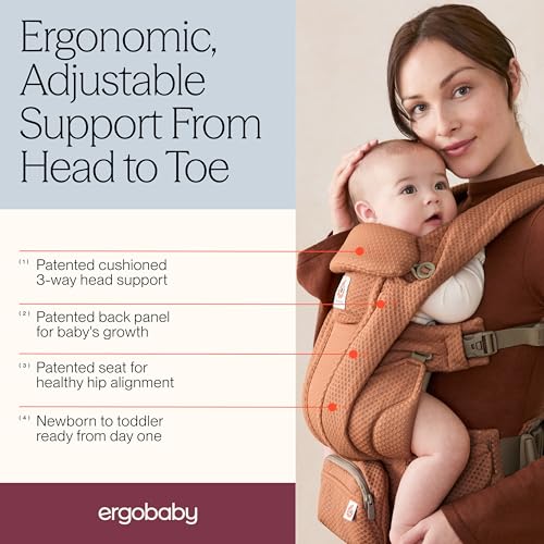 Image of Ergobaby Omni Deluxe Baby Carrier, Lightweight, Breathable Soft Mesh, Enhanced Lumbar Support, Adjustable Waistbelt & Straps, Privacy Hood, 4 Carry Positions, 4 Storage Pockets, 3-20Kgs, 0-4 years