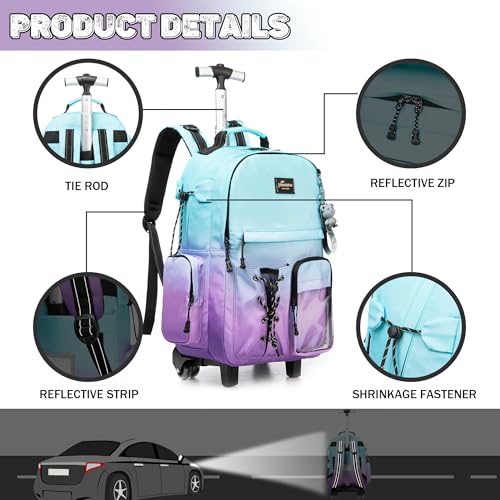 Rolling Backpack for Girls Backpack with Wheels for Teens Boys Kids Rolling Backpacks for Travel School Backpacks with Wheels for Teens with Lunch Box3