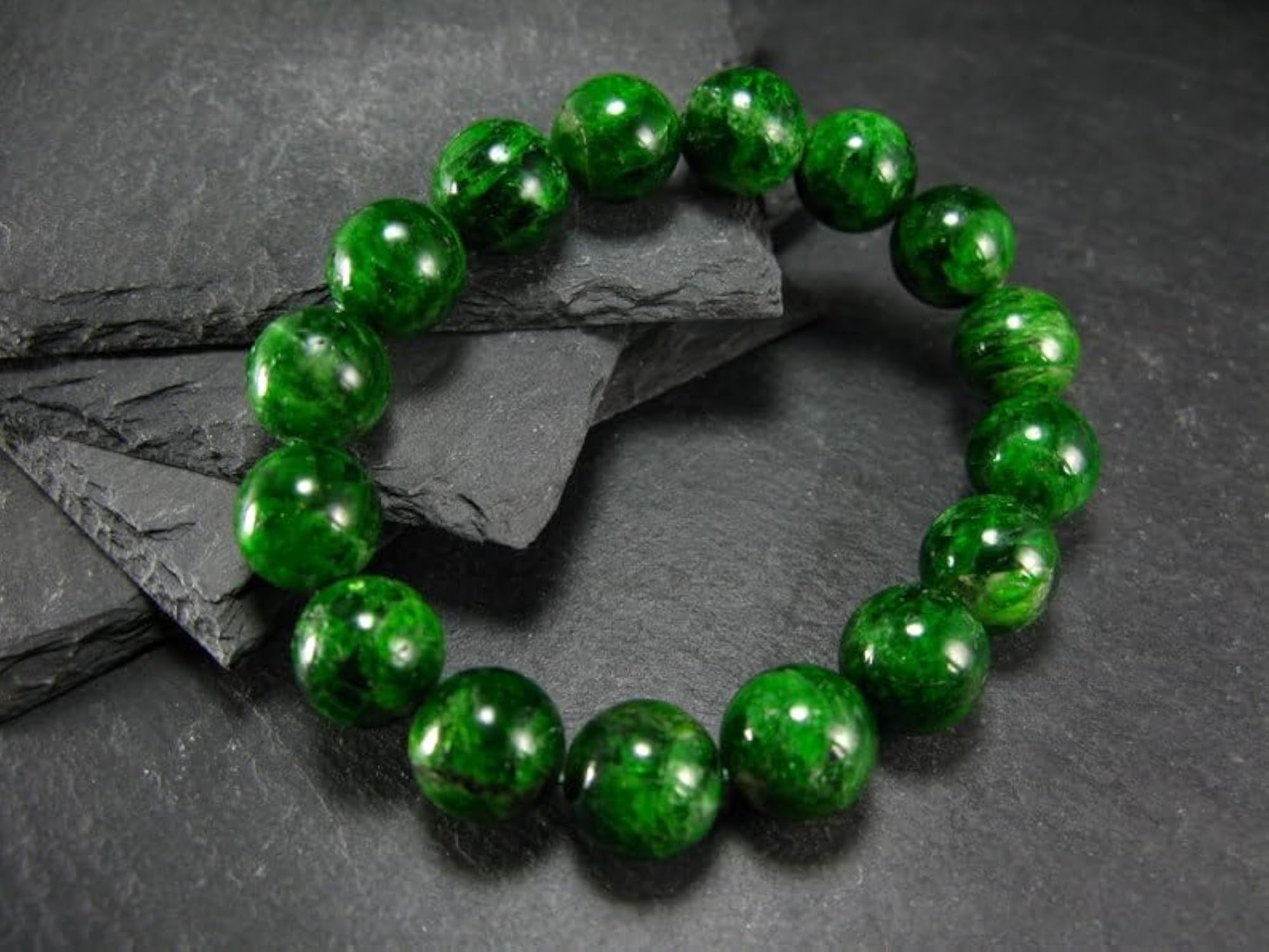 Unisex Natural Chrome Diopside 12mm Round Beads Stretchable Bracelet