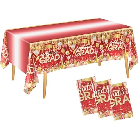 Merear 3 Pack Graduation Tablecloth Class of 2024, Gongrats Grad Tablecover for Graduation Party Supplies 54"x108" Tablecloth Graduation Party Decorations for College High School Party, Red Cover