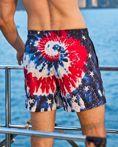 Image of Men's 5'' Swim Trunks with Compression Liner Graphic Beach Dry Fit Lightweight Bathing Shorts (S-XXL)