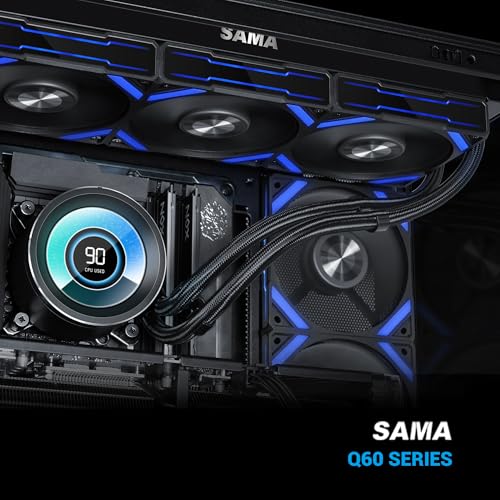 SAMA Q60 Disipador de CPU AIO de 360 ​​mm con pantalla LCD de 2,8", extraíble magnéticamente,ventiladores modulares XT120, aspas LCP, soportes adicionales, 115X, 2011, 1200, 1700, 1851, AM4, AM5 negro - imagen 9