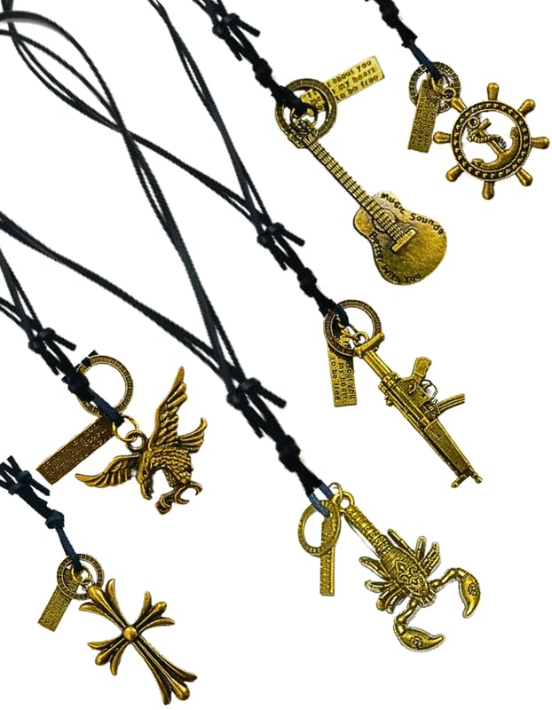 quarya Necklace Neck Chain Strings with Locket Pendant Leather Cord String Boho Bohemian Vintage Mens Accessories Adjustable Neck Chain Fashion Jewellery for Men Women Boys and Girls (6 pcs)-picture-38