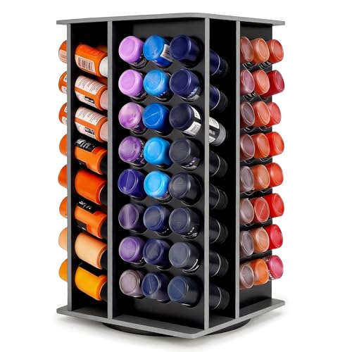 Krafetto Rotating 96 Holes Acrylic Paint Holder Organizer Rack Craft 2oz Paint Bottle Storage Large Capacity 360 Rotating Acrylic Paints Holder for 2 oz Paints (black 96 holes rotating paint rack)