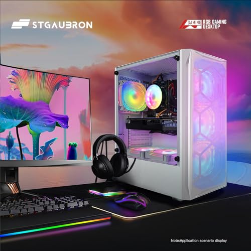 Image of STGAubron Gaming Desktop PC, Radeon RX 5600 XT 6G GDDR6, Intel Core i5 3.2G up to 3.6G, 16G RAM, 512G SSD, 600M WiFi, BT 5.0, RGB Fan x 6, Windows 11 Home, White