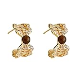 Pendientes de piedra de ojo de tigre con arco de oro Diseño elegante Elegancia vintage Hipoalergénico Regalo de cumpleaños Fiesta y desgaste diario Accesorios para mujeres