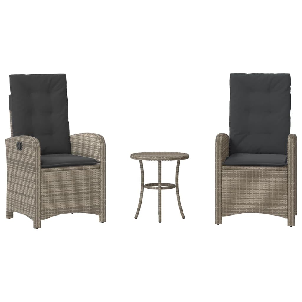 Ensemble Bistro 3 Pcs Gris Resine Tissee avec Coussins