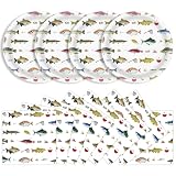 KFJBPB 40 Pcs Fishing Plates and Napkins Party Supplies, Fishing Birthday Paper Plates and Napkins Disposable...