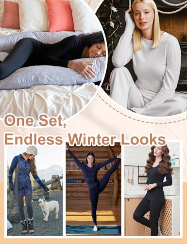 Thermal Underwear for Women Long Johns Set Fleece Lined Base Layer Cold Weather Winter Long Sleeve Shirts & Bottoms4
