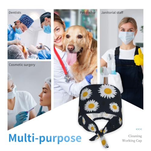 Image of Cute Pug Dog Print Working Cap Scrub Cap with Sweatband,Adjustable Fashion Bandage Tie Back Hat Headwear for Women Men