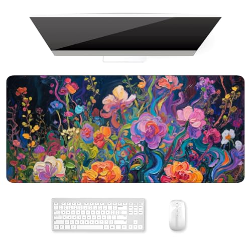 Image of Auhoahsil Desk Mat, Ultra Large Mouse Pad, XXL Gaming Mousepad, Pretty Desk Pad, Big Extended Full Size Desktop Desk Matt for Keyboard, Laptop & Computer, 35.5 x 15.7 in, Colorful Flowers