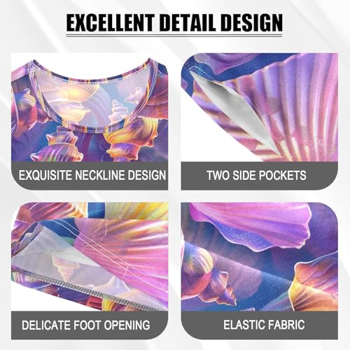 ALAZA Watercolor Summer Seashell Ocean Pajamas Set Short Sleeve Cotton Sleepwear Summer Pjs 2 Piece 5-14Y4