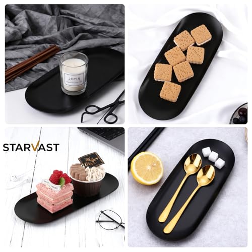 STARVAST 6 Stück Tablett - Deko Tablett Schwarz - Edelstahl-Deko Tablett - 23 x 9,5 cm Oval - Tablett Serviertablett für Desserts, Kosmetik, Schmuck, Kerzen, Schlüssel