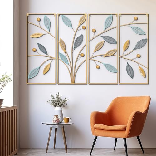 Pochy WE-143-SC 4 Piece Wall Art Decor For Living Room Large Metal Leaf Wall Decor 3D Handmade Wall Sculpture thumb #2