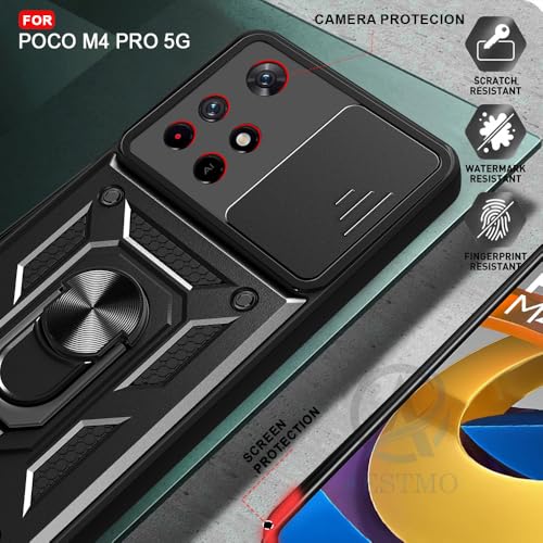 Image of AESTMO Tough Armor Poco M4 Pro 5G / Redmi Note 11T 5G Bumper Back Case Cover | Sliding Camera Shield Cover | 360 Degree Protection Back Case Cover for Poco M4 Pro 5G / Redmi Note 11T 5G (Black)