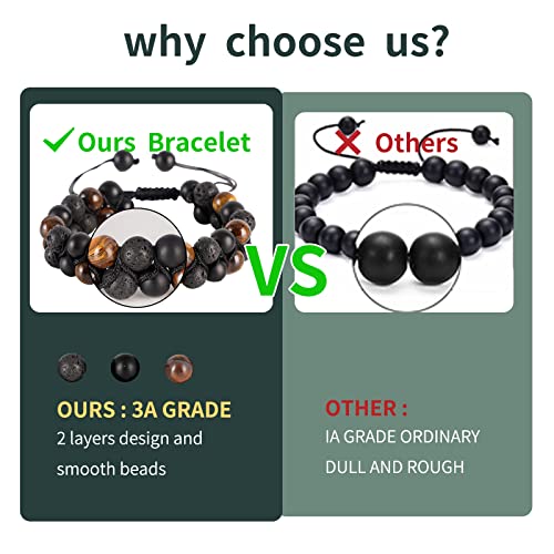 Ekkiploi Bracelets For Men Women Beaded Crystals Mens Jewelry Tiger Eye Black Obsidian Healing Lava Rock Stones Handmade Triple Protection Bracelet 8Mm Beads Good Luck Gifts #TOP5