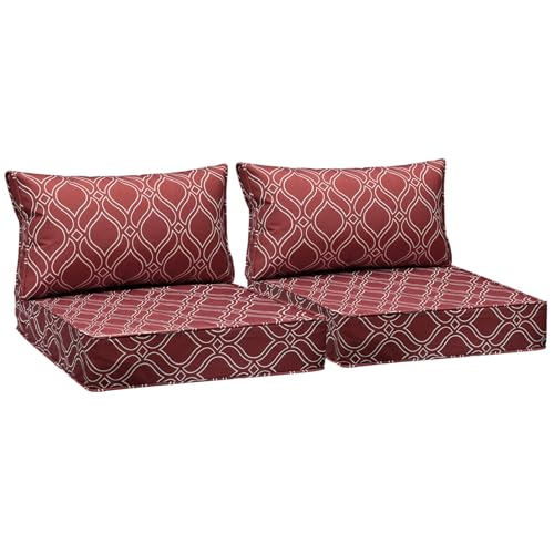 Image of AAAAAcessories Outdoor Seat Cushions for Chairs, Fade-Resistant, Waterproof Patio Furniture Replacement Cushions, 23.5 inch x 25.5 inch x 5 inch + 23.5 inch x 13.5 inch, Set of 2, Clay Red Vine Trellis
