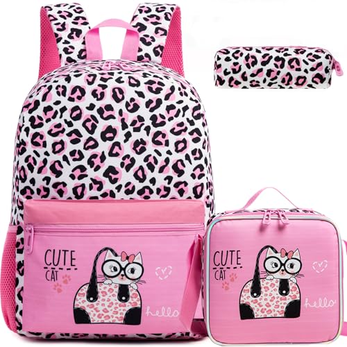 Mochila para meninas de 10 a 12 anos, mochilas estéticas de leopardo para meninas do ensino fundamental e meninas de volta às aulas