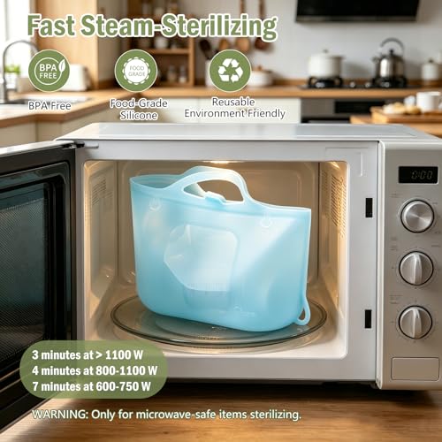 Image of Silicone Travel Bottle Sterilizer Bags | Microwave Steam Sterilizer Bags for Baby Bottles, Breast Pump & Pacifiers, Reusable Steam Sterilizing Bags for Travel and Home Use (Clear Blue)