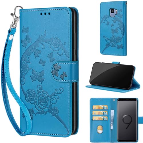 Étui portefeuille Samsung S9 floral avec fentes cartes et béquille support