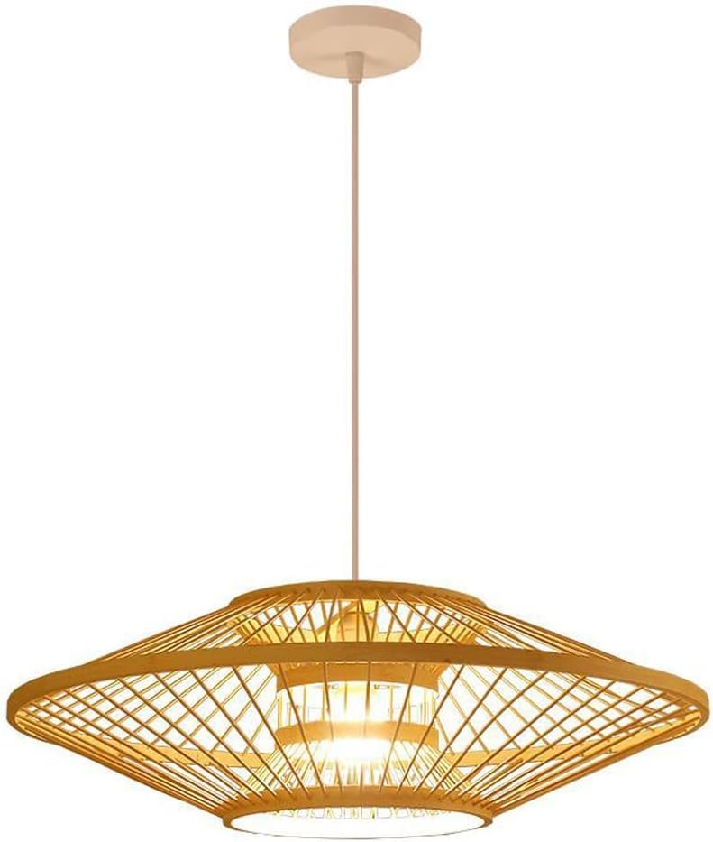 Lustre en bambou chinois suspension rotan luminaire salon de thé 50cm