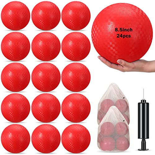 Sumind 24 Pcs Dodgeballs 8.5 Inches Playground Balls Kids Kickball Inflatable Rubber Handball Bouncy Dodgeball Bulk With 1 Pcs Hand Pump And 3 Pcs Storage Bag For Ball Games Gym Outdoor (Red) #TOP5