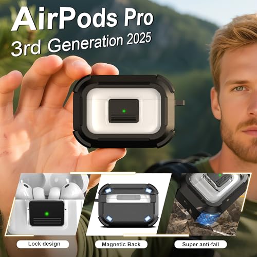 Image of RFUNGUANGO AirPods Pro 3 Case MagSafe Magnetic Automatic Lock, Black