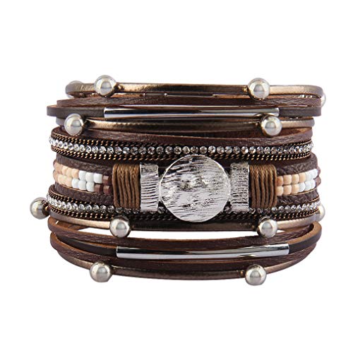 Jeilwiy Leather Wrap Around Bracelet Multi Rope Boho Bracelets Cuff Bangle Baroque Pearls Handmade Bohemian Jewelry for Women, Teens Girl, Daughter, Sister Gifts