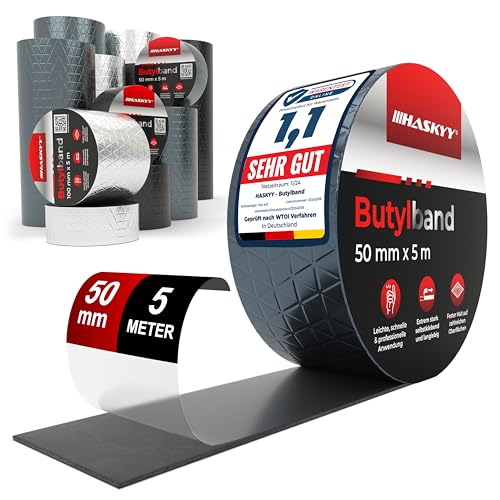 HASKYY Wasserdichtes Klebeband Butylband I 50mm*5m Anthrazit hochwertig selbstklebend mit Aluminiumfolie I Butyl-Tape alterungsbeständig korrosionsbeständig UV-beständig