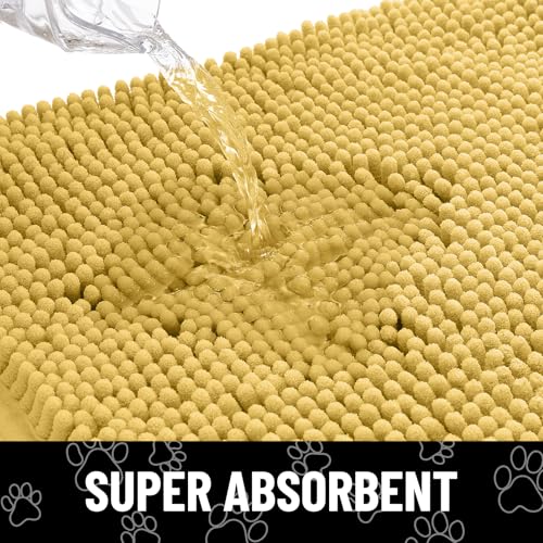 Image of Smiry Dog Door Mat for Muddy Paws, Absorbent Dirt Trapper Non Slip Quick Dry Washable Chenille Mat for Mud Dogs, Entry Rug for Indoor and Outdoor (48x30 Inches, Yellow and White)