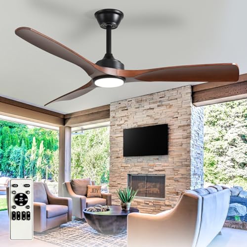 BvenuBigLite Outdoor Ceiling Fan with Light: 52 Inch 3 Blade Outdoor Fans for Patios - Modern Walnut...