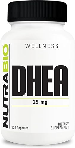 NutraBio Suplemento DHEA, 25 mg - Vitalidad, Bienestar General y Fuerza Muscular Magra y Crecimiento, 120 Cápsulas