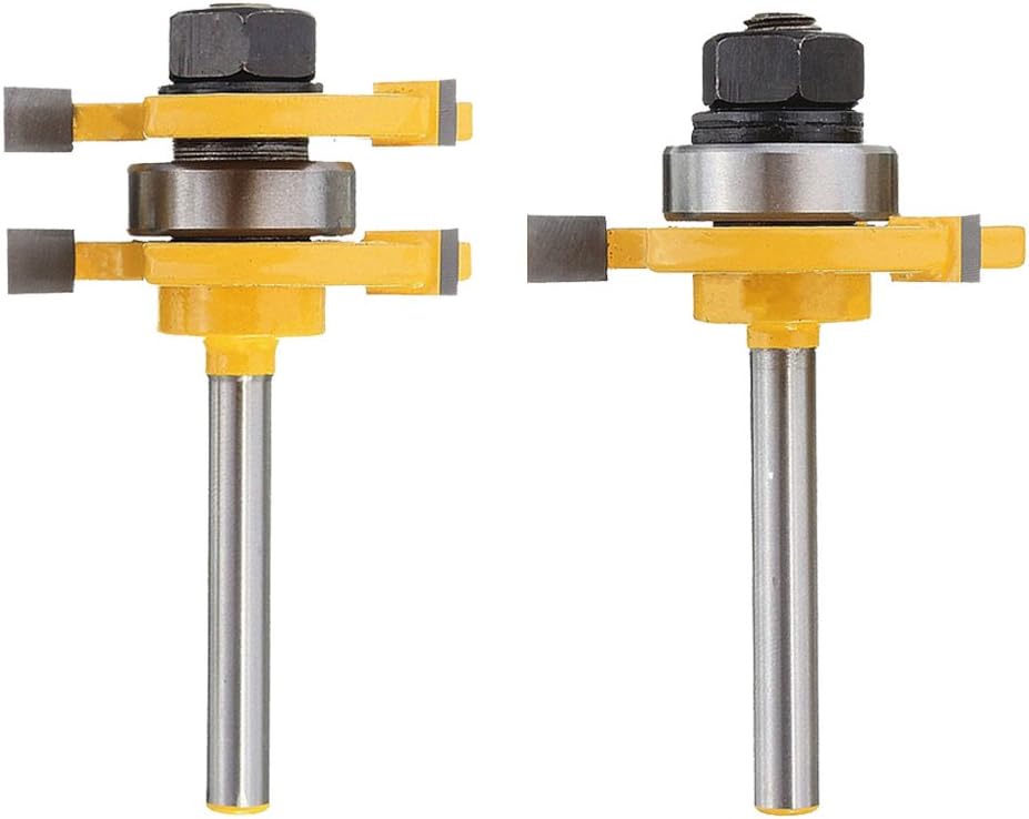 Mesee Matched Tongue and Groove Router Bit Set, 1/4 Inch Shank 3 Teeth T Shape Milling Cutter Woodworking Cutting Tool