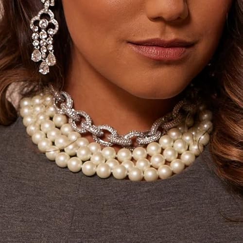 Kenneth Jay Lane 3 Row Pearl Necklaces With Pave Silver Clasp Worn By Famous First Ladies #TOP2
