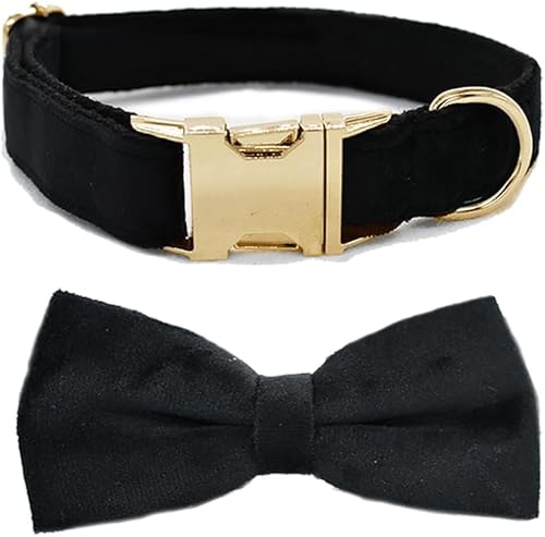 Love Dream Collar de perro Bowtie, collares de terciopelo para perro con hebilla de metal desmontable con corbatín, collares ajustables suaves y