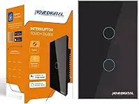 Interruptor Touch de 2 Teclas Inteligente Zigbee, Preto, Alexa, Google
